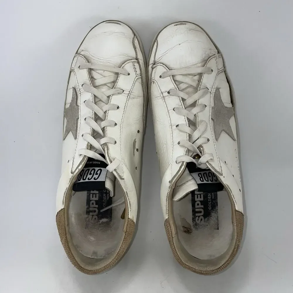 Golden Goose Super-Star White Leather Sneakers Grey Suede Star Taupe 39/9